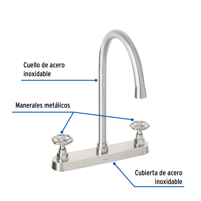 Mezcladora para fregadero, manerales redondos,satín, Tubig
