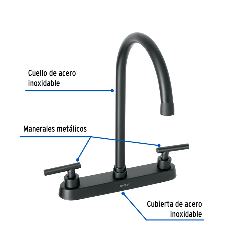 Mezcladora para fregadero,manerales palanca,negro mate,Tubig