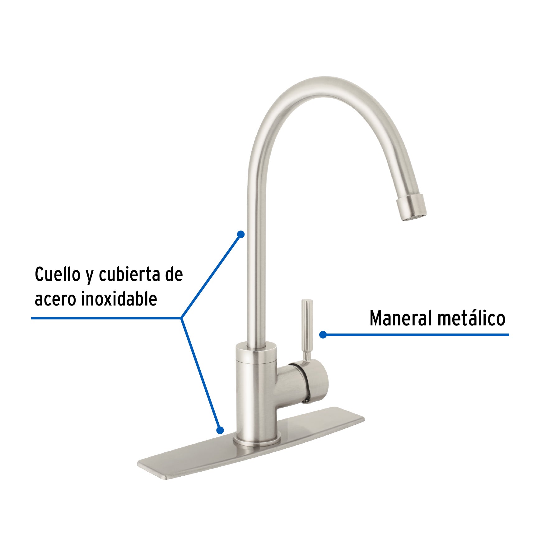 Monomando para fregadero, cuello alto, satín, Foset