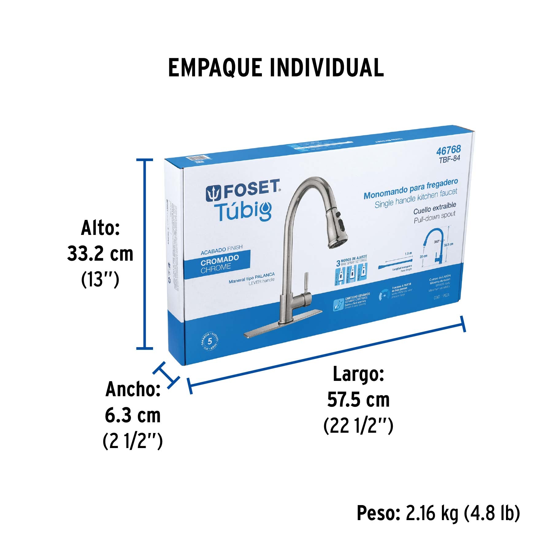 Monomando para fregadero, cuello extraible, cromo, Tubig