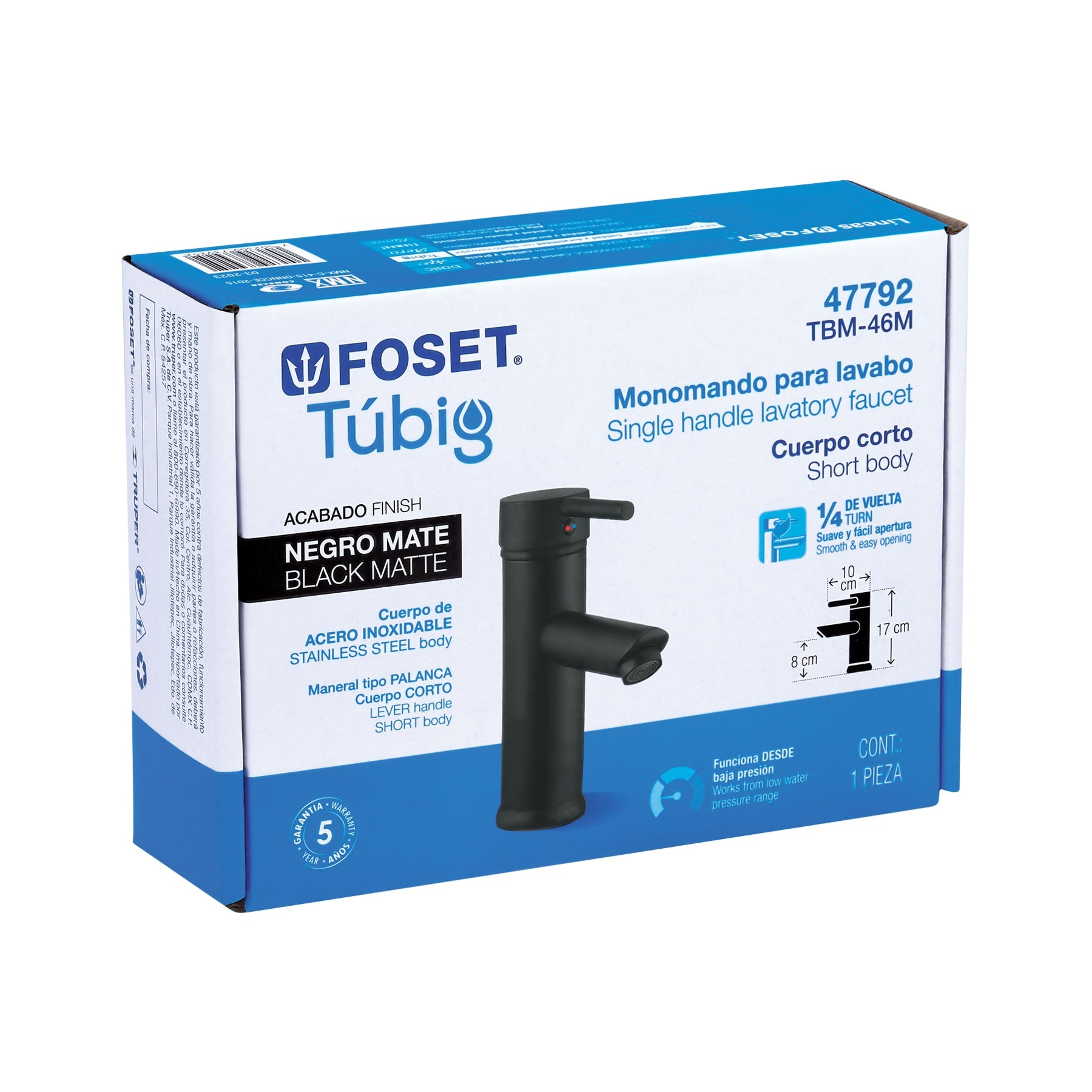 Monomando corto negro para lavabo, Foset Tubig