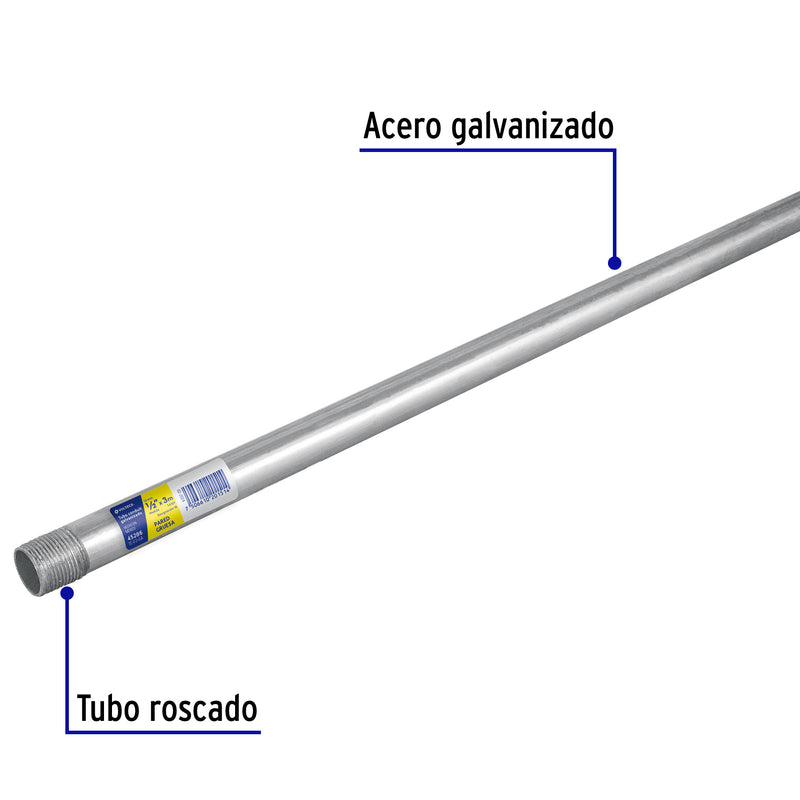 Tubo Conduit 1/2' galvanizado 3 m pared gruesa, et. Amarilla