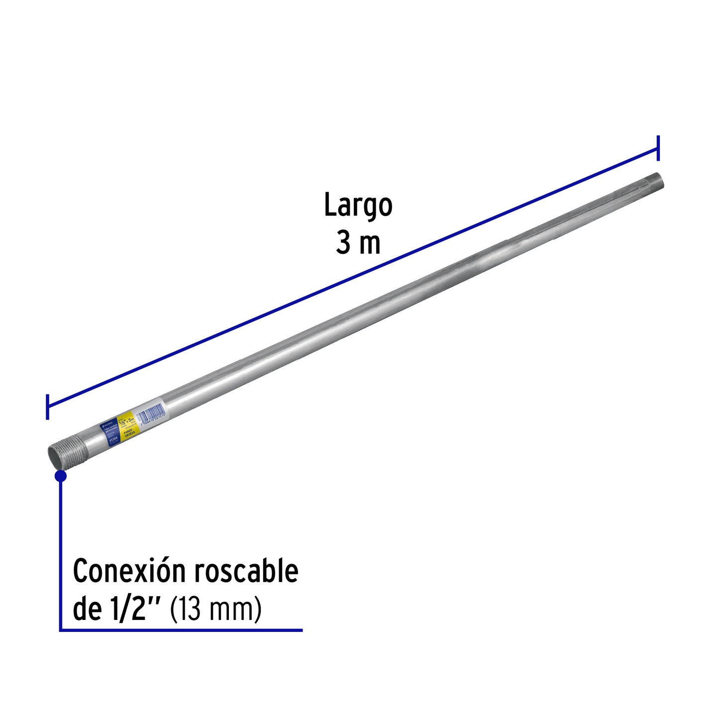 Tubo Conduit 1/2' galvanizado 3 m pared gruesa, et. Amarilla