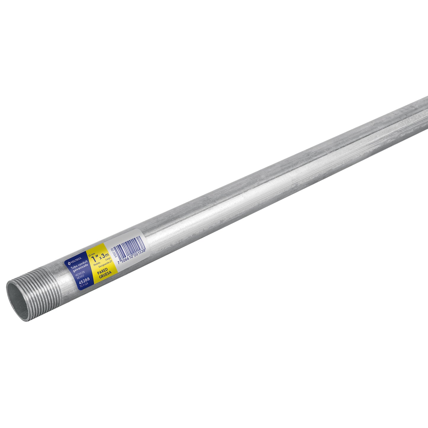 Tubo Conduit 1' galvanizado 3 m pared gruesa, et. Amarilla