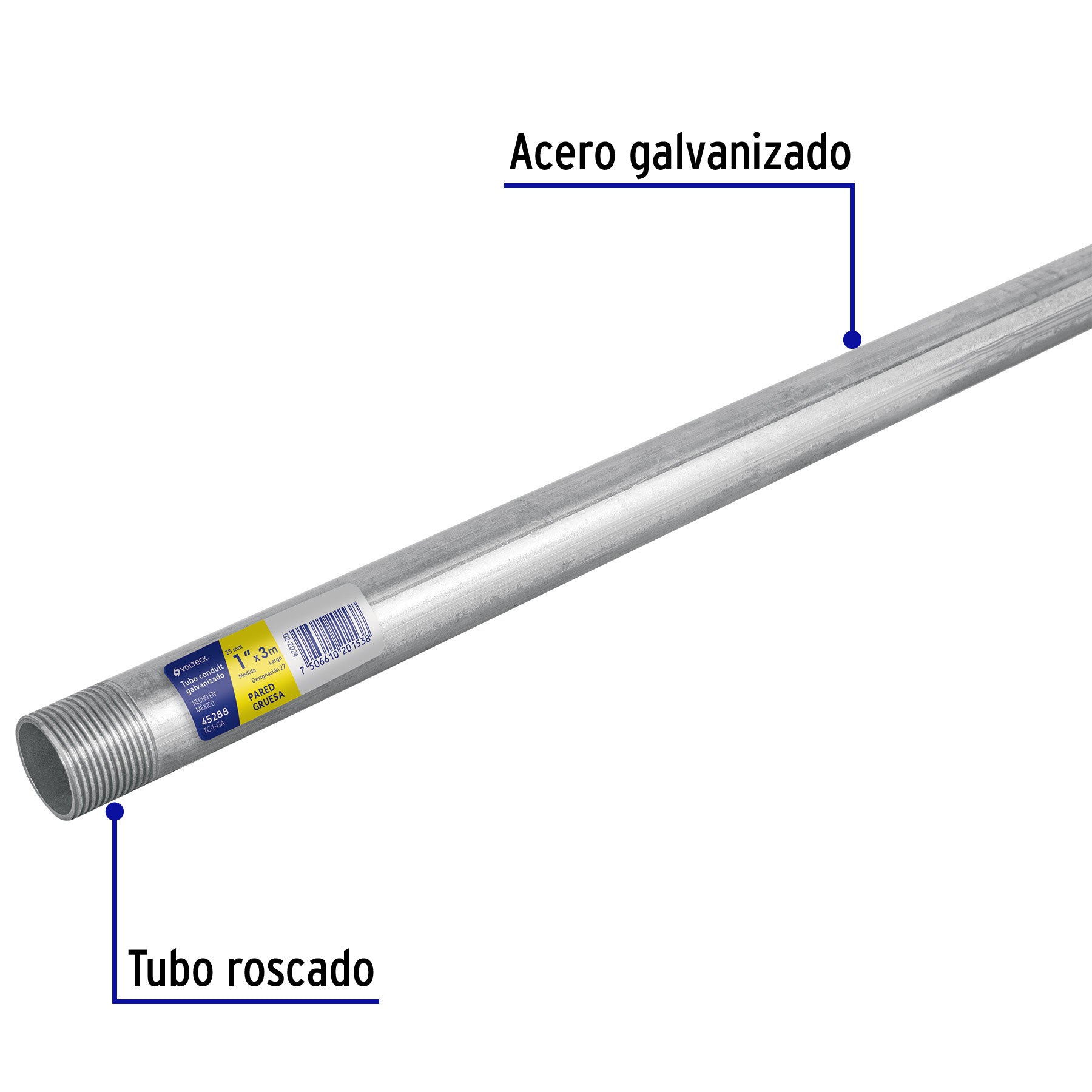 Tubo Conduit 1' galvanizado 3 m pared gruesa, et. Amarilla