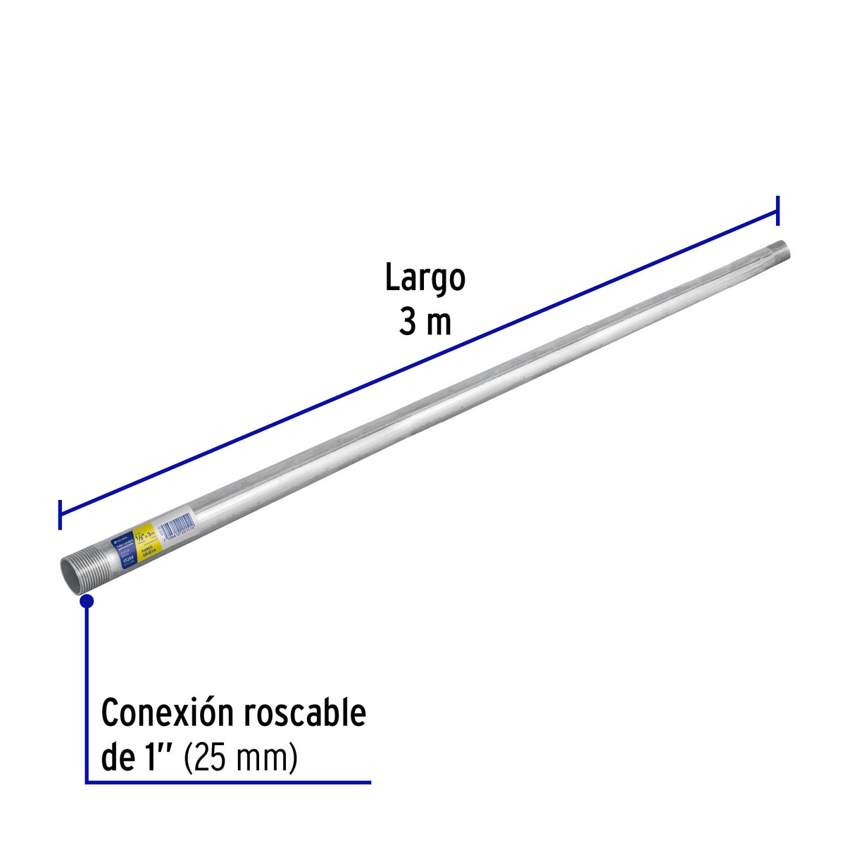 Tubo Conduit 1' galvanizado 3 m pared gruesa, et. Amarilla