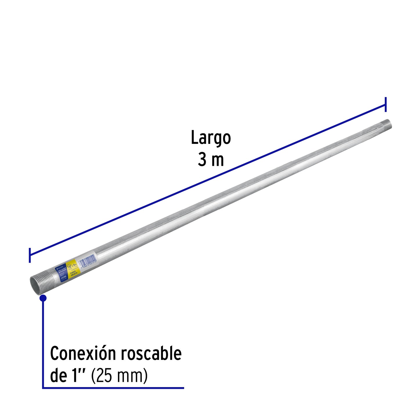 Tubo Conduit 1' galvanizado 3 m pared gruesa, et. Amarilla