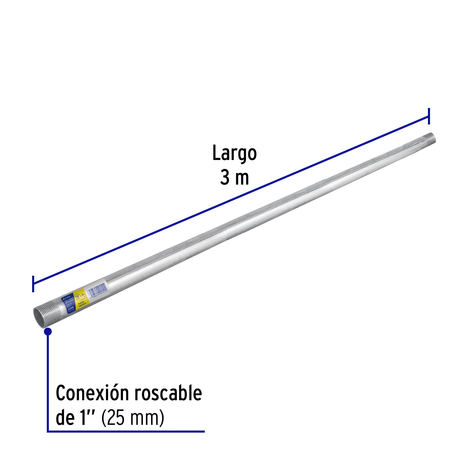 Tubo Conduit 1' galvanizado 3 m pared gruesa, et. Amarilla