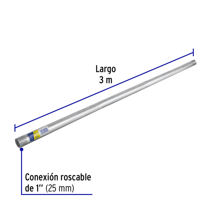 Tubo Conduit 1' galvanizado 3 m pared gruesa, et. Amarilla
