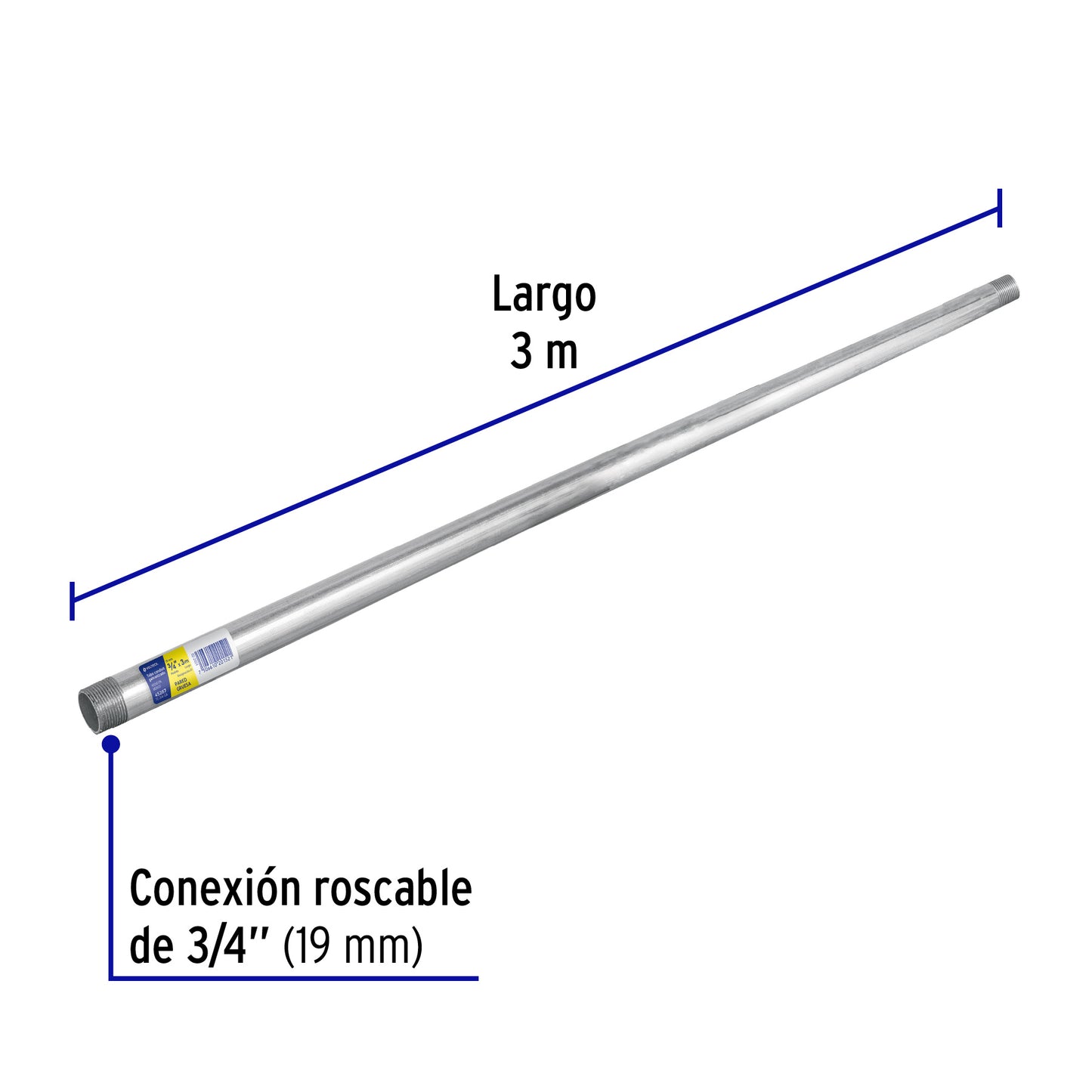Tubo Conduit 3/4' galvanizado 3 m pared gruesa, et. Amarilla