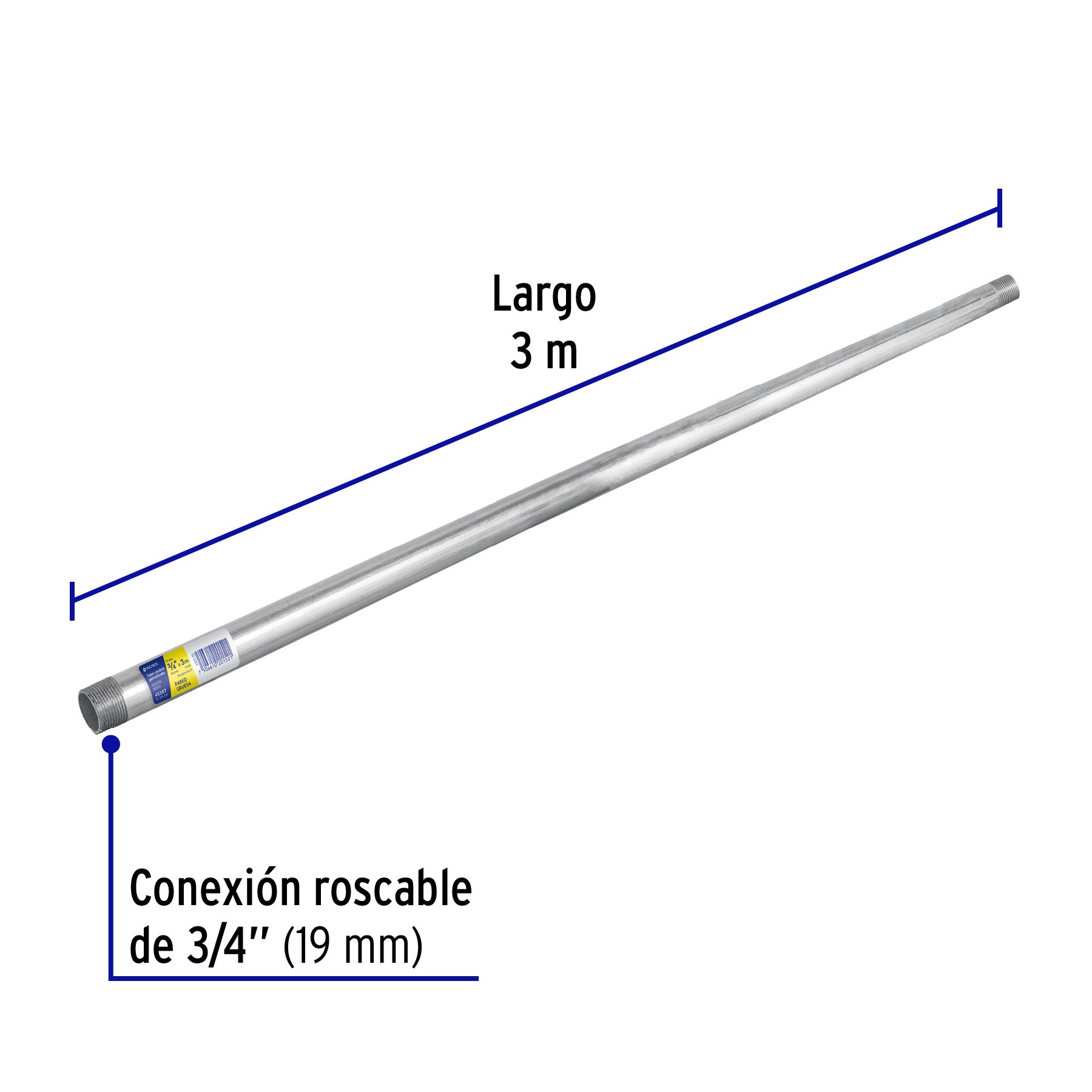 Tubo Conduit 3/4' galvanizado 3 m pared gruesa, et. Amarilla