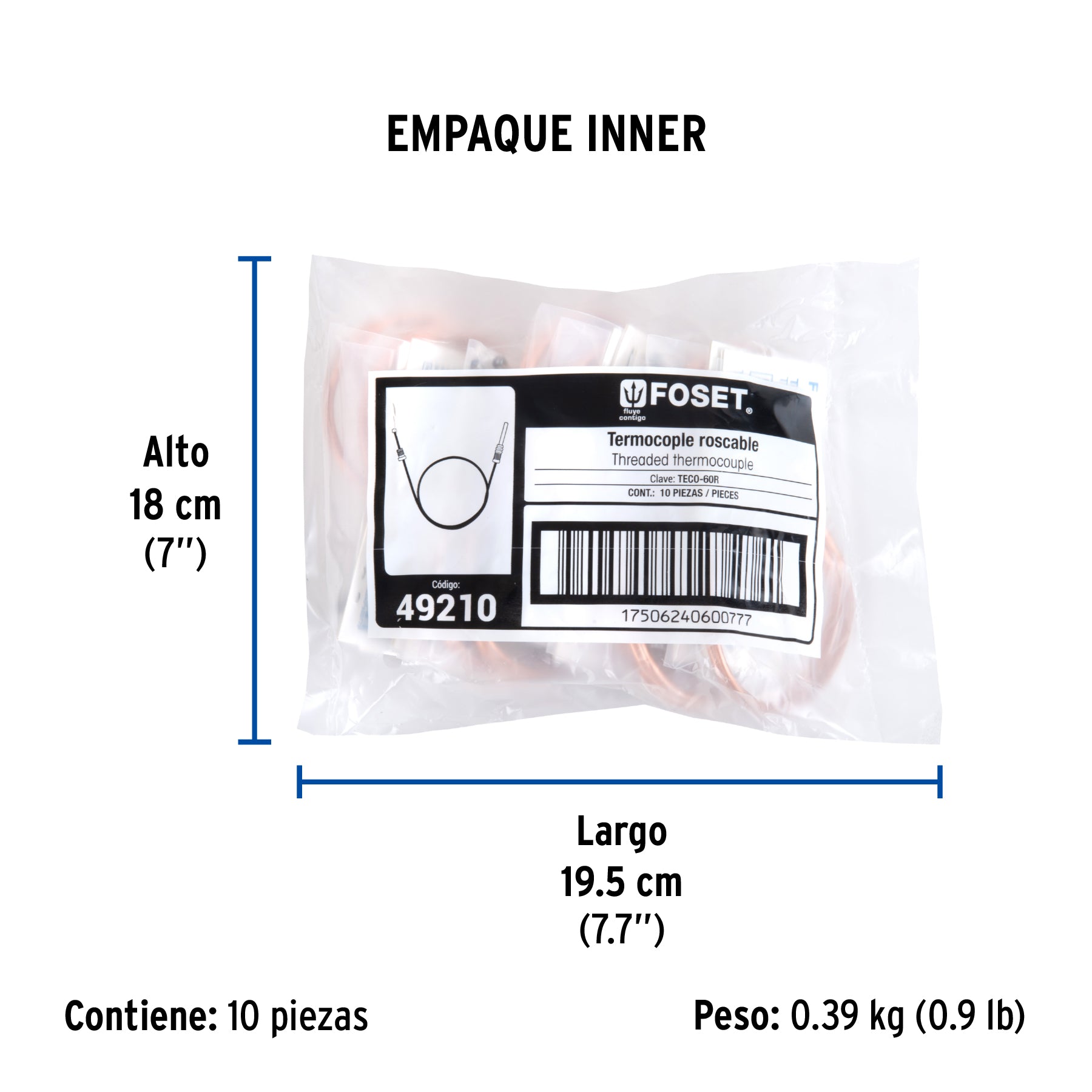 Termocople 60 cms, roscable