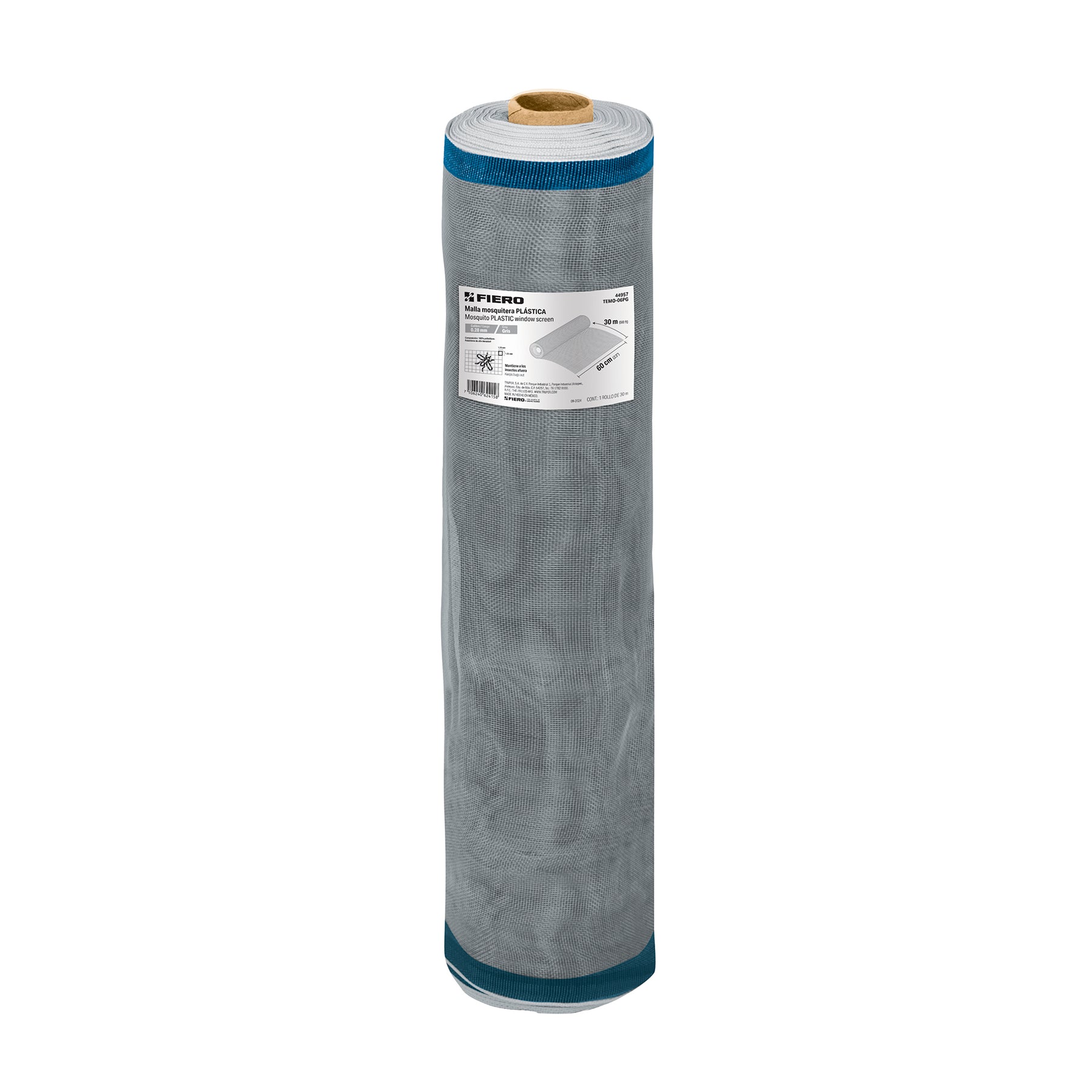 Malla mosquitera plástica, 0.60 x 30 m, gris