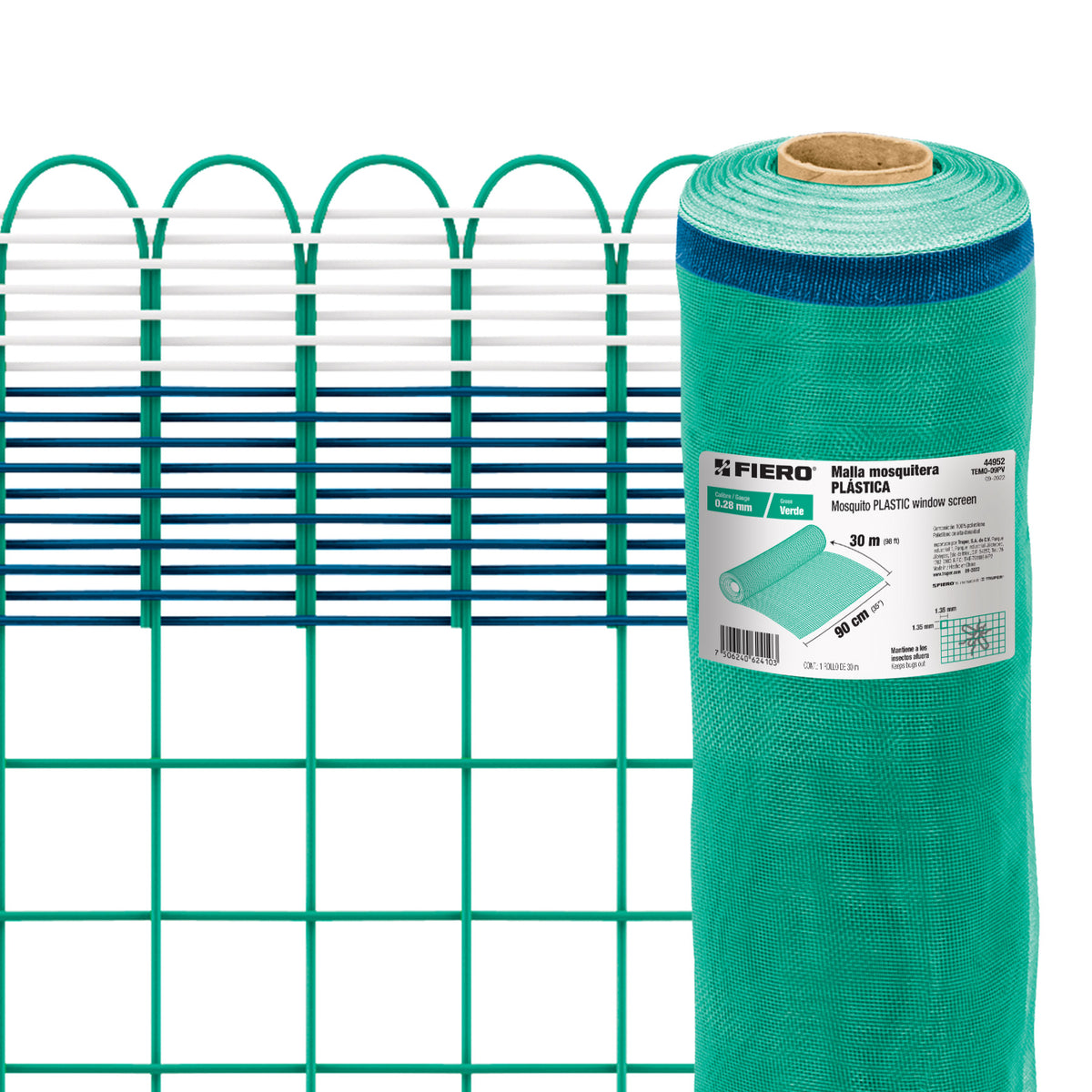 Malla mosquitera plástica, 0.90 x 30 m, verde