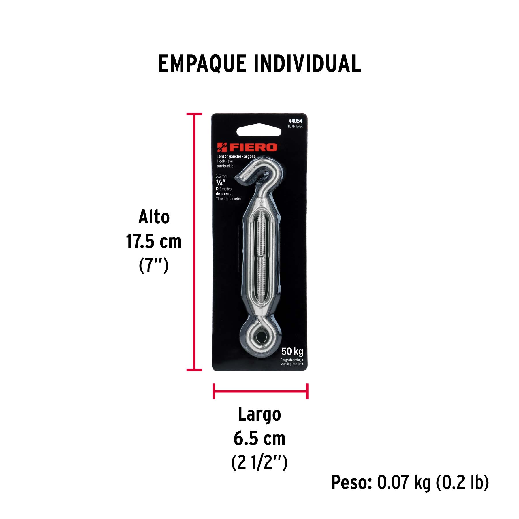 Tensor zinc, 1/4", gancho-argolla