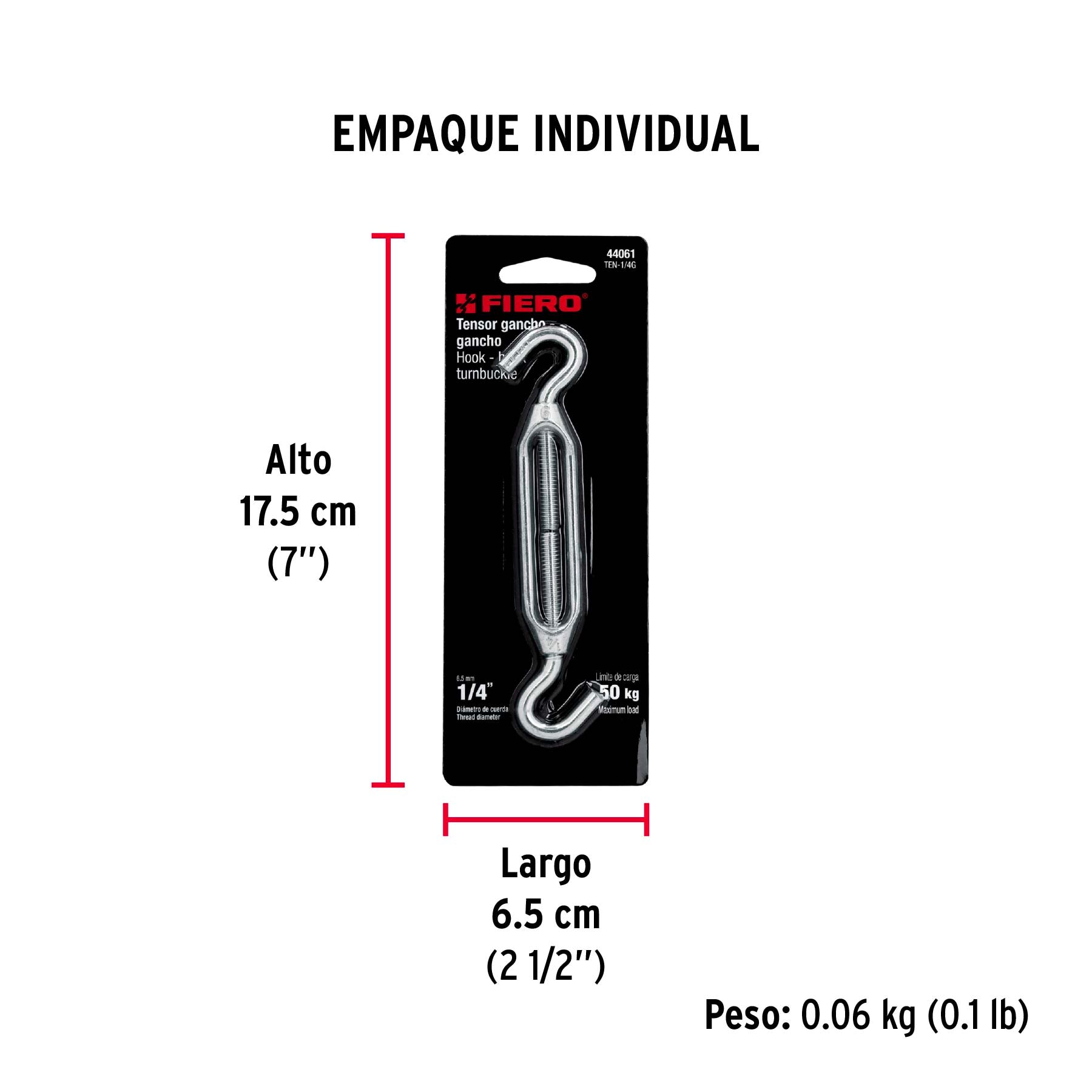 Tensor zinc, 1/4", gancho-gancho