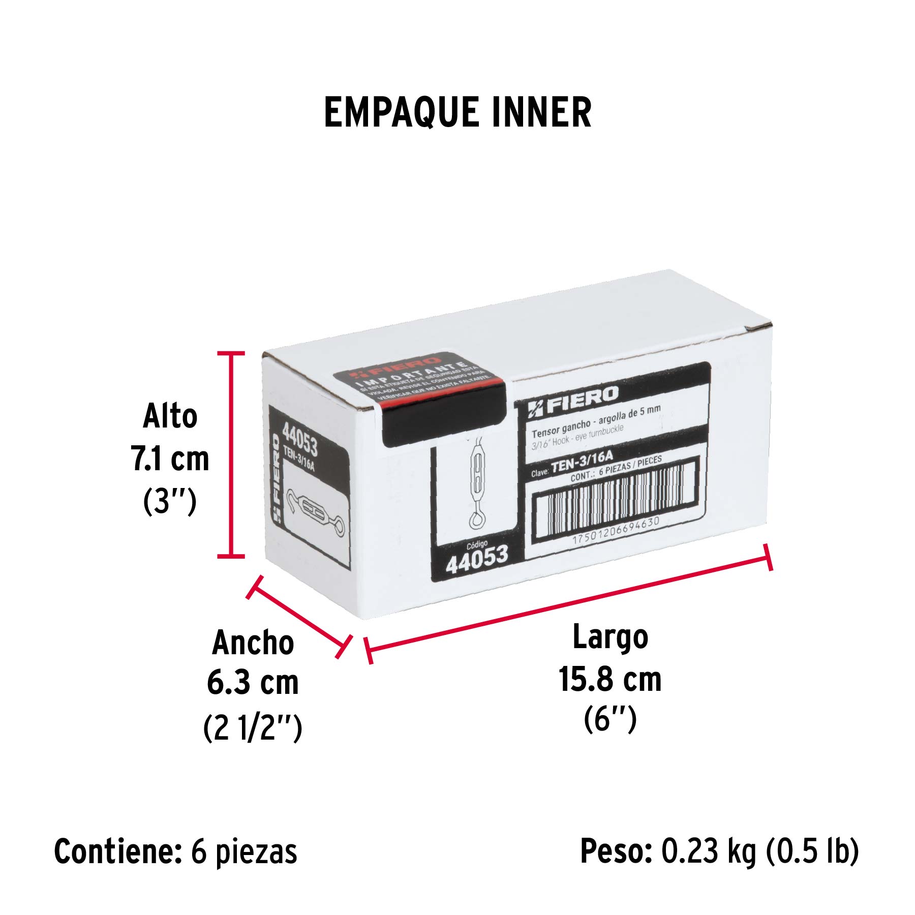 Tensor zinc, 3/16", gancho-argolla