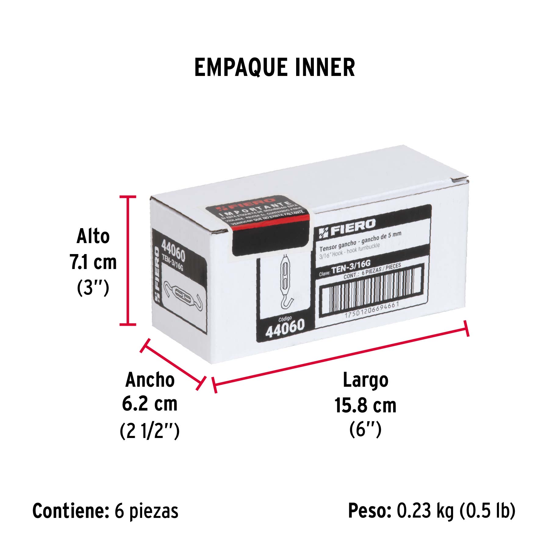 Tensor zinc, 3/16", gancho-gancho