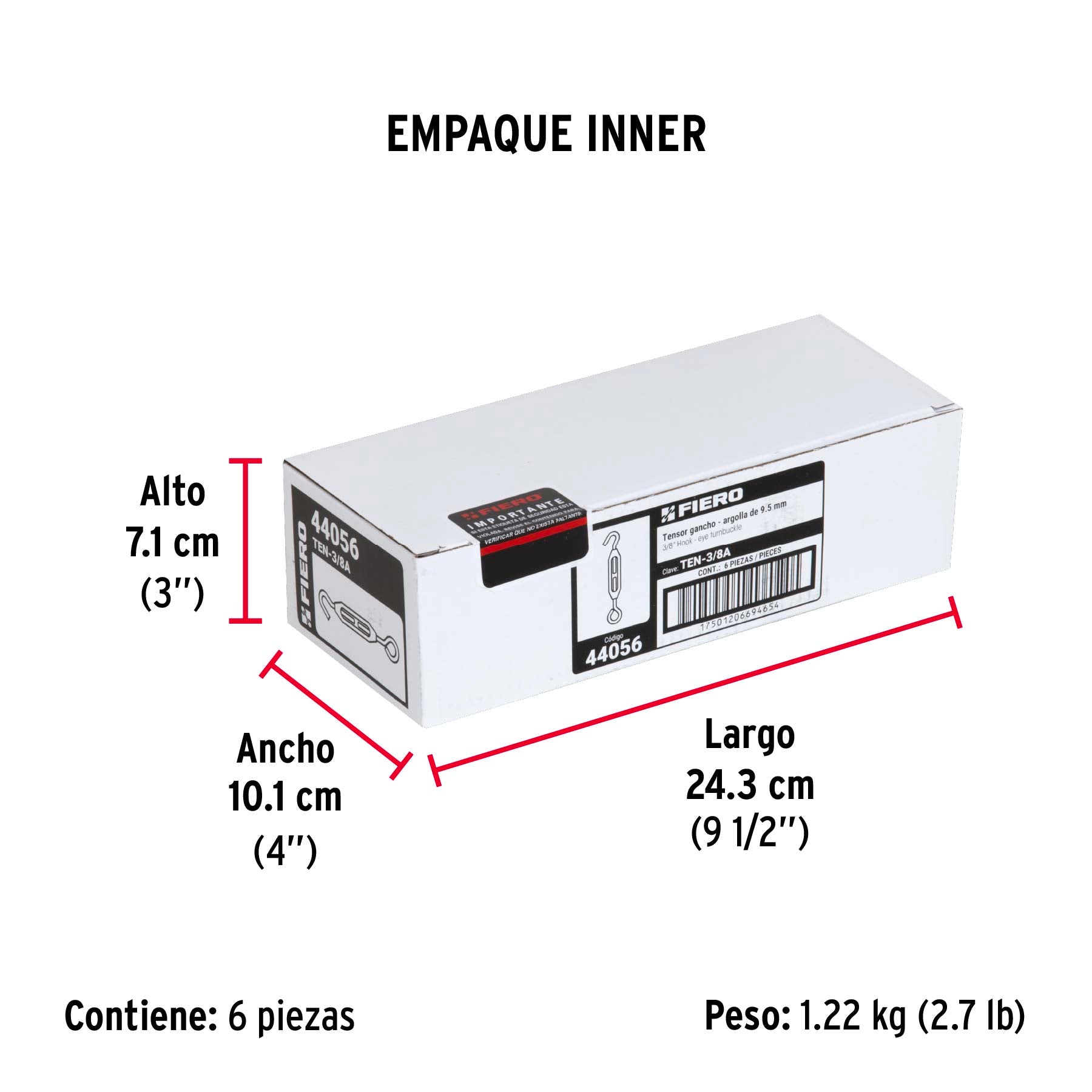 Tensor zinc, 3/8", gancho-argolla