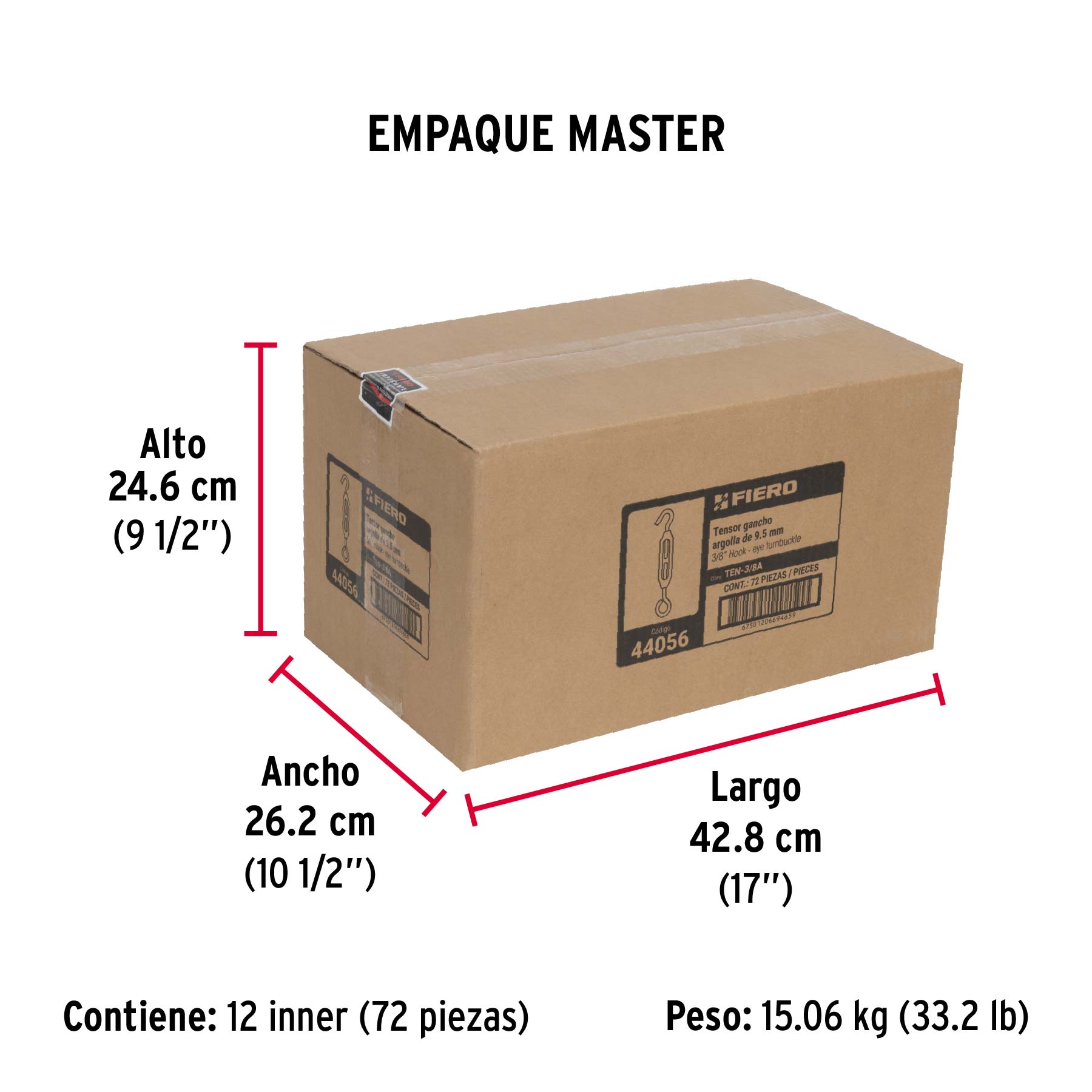 Tensor zinc, 3/8", gancho-argolla