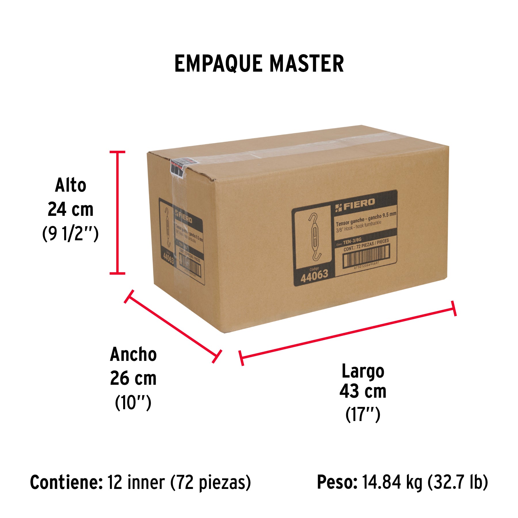 Tensor zinc, 3/8", gancho-gancho
