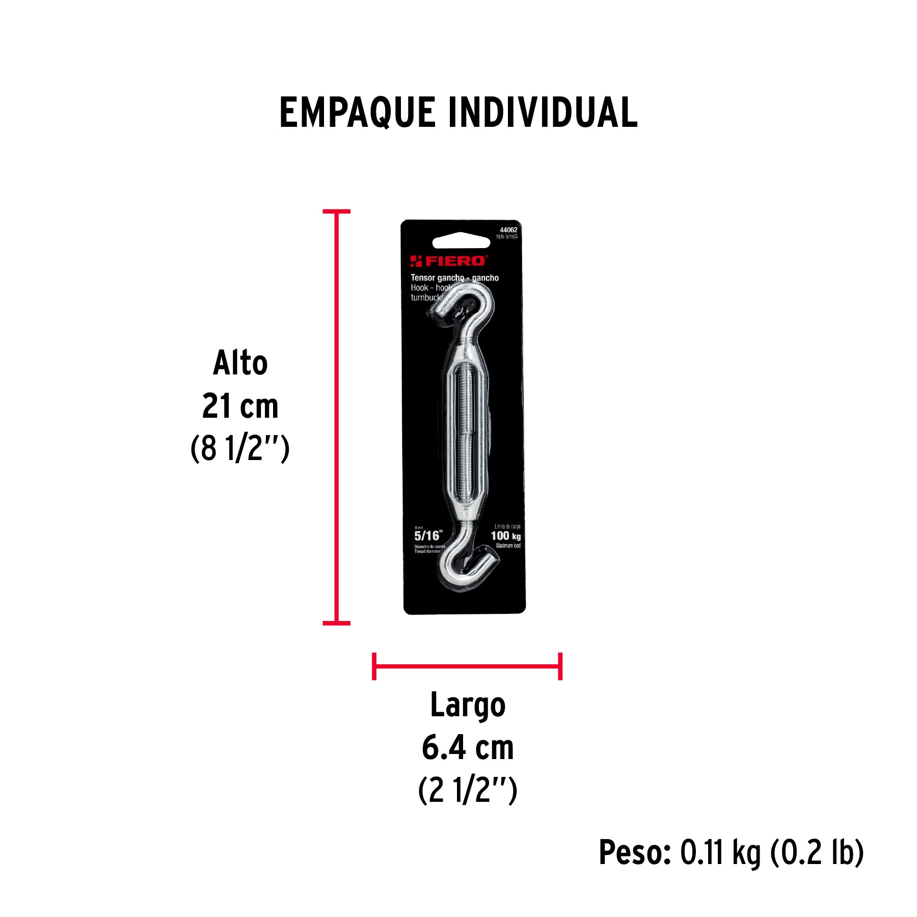 Tensor zinc, 5/16", gancho-gancho