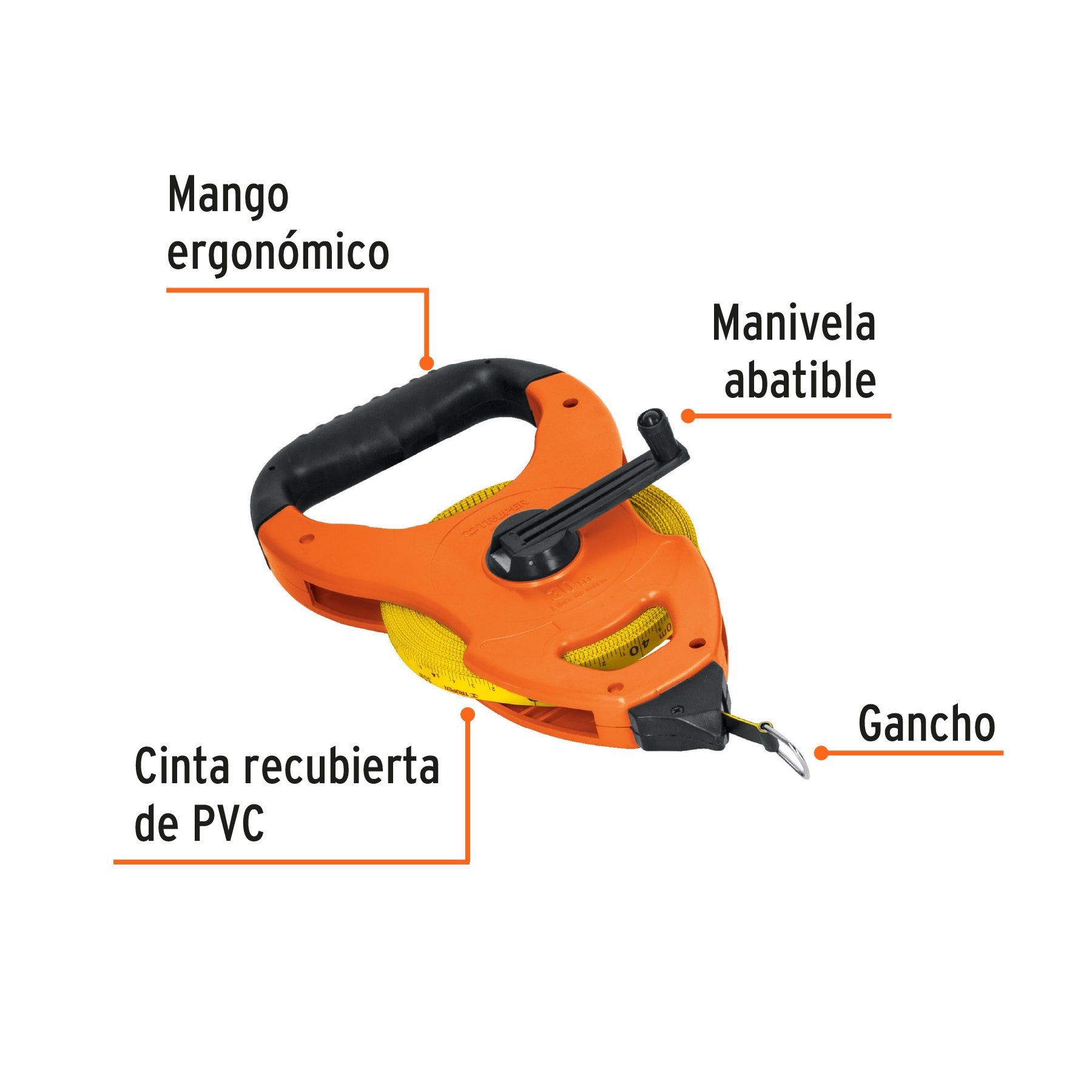 Cinta larga fibra de vidrio, tipo cruceta, 30 m, metálica