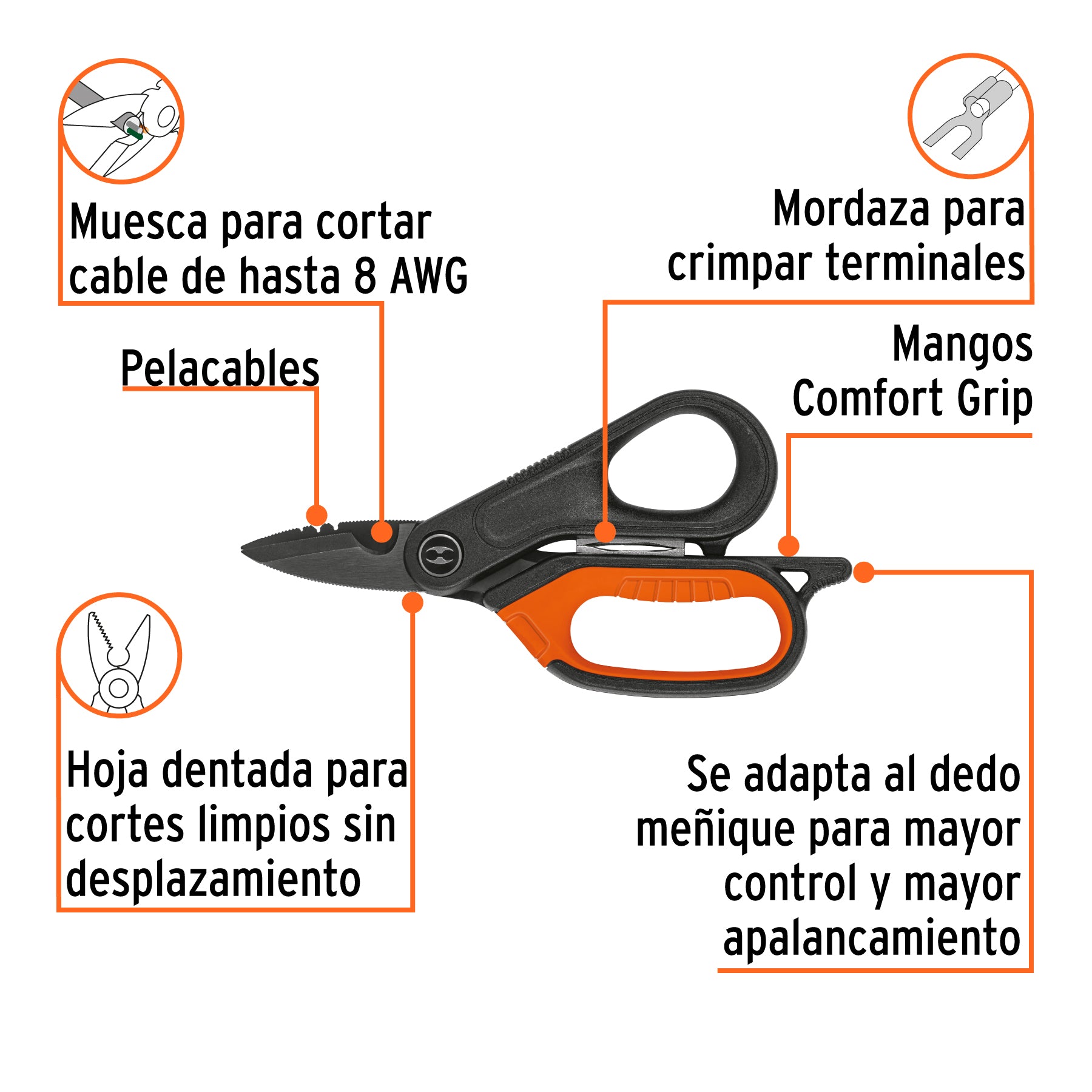 Tijera para electricista, 6', acero inox, oxido negro, EXPER
