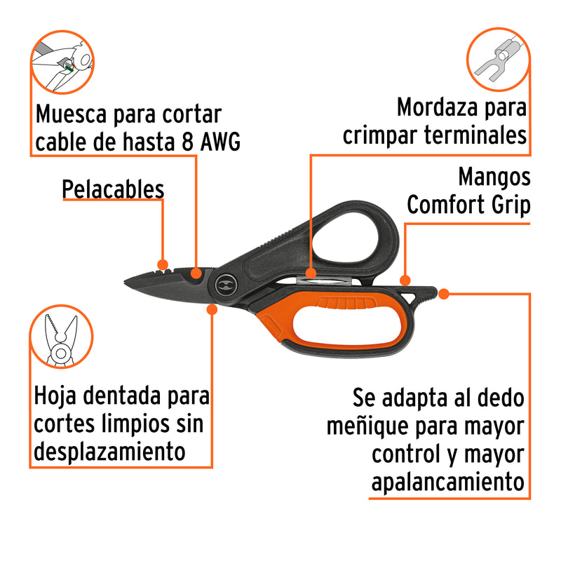 Tijera 6" electricista, óxido negro,acero inoxidable, EXPERT