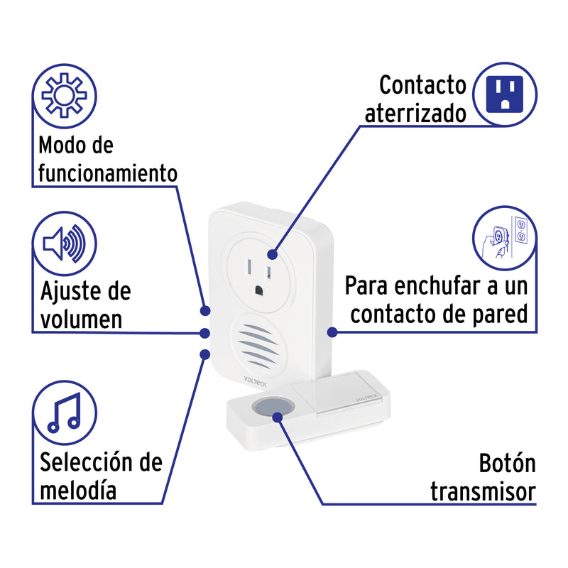 Timbre inalámbrico con clavija, alcance de 50 m.