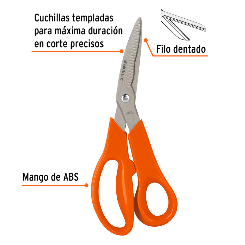 Tijera multiusos de 8", cuchillas dentadas
