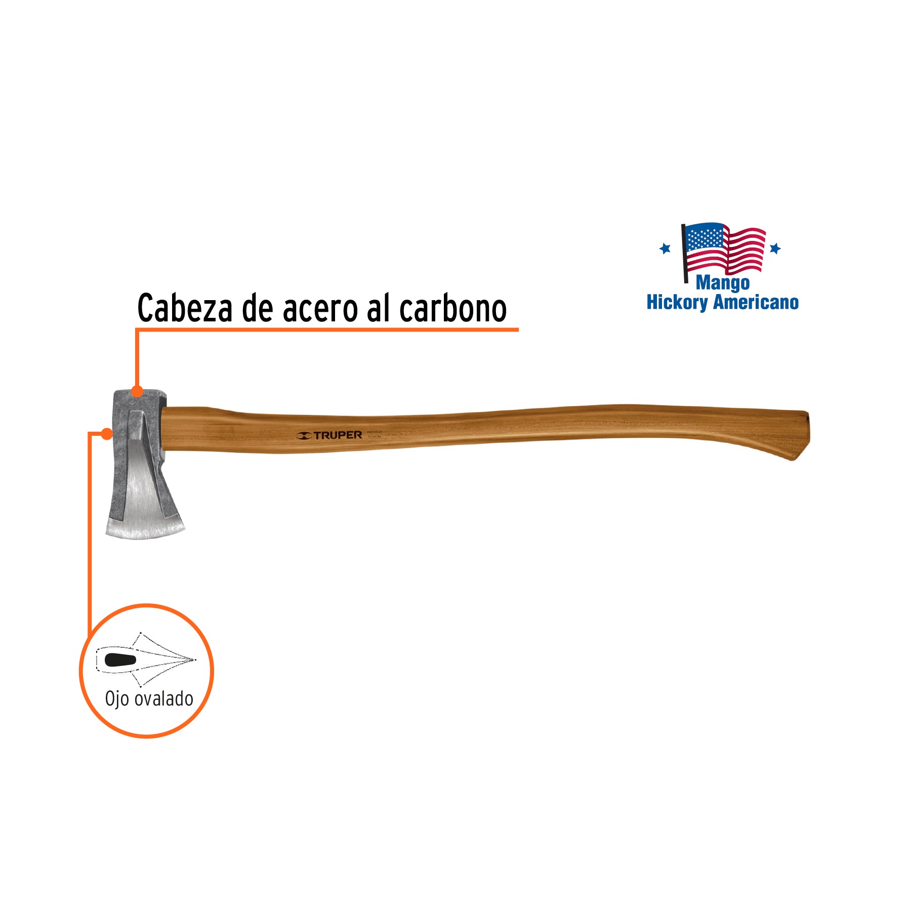 Hacha para rajar madera 2-1/4 lb, mango hickory 28', Truper