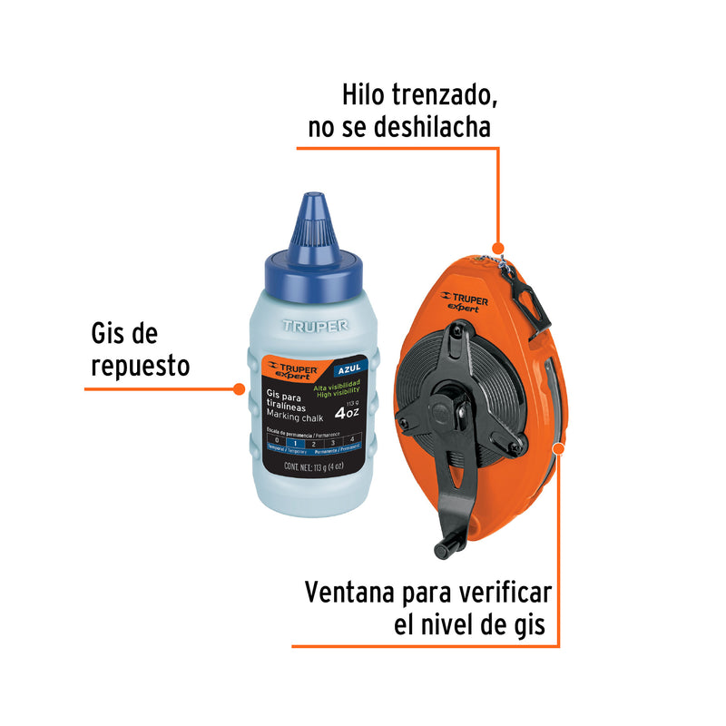 Tiralíneas 100 ft, uso rudo, cuerpo de aluminio