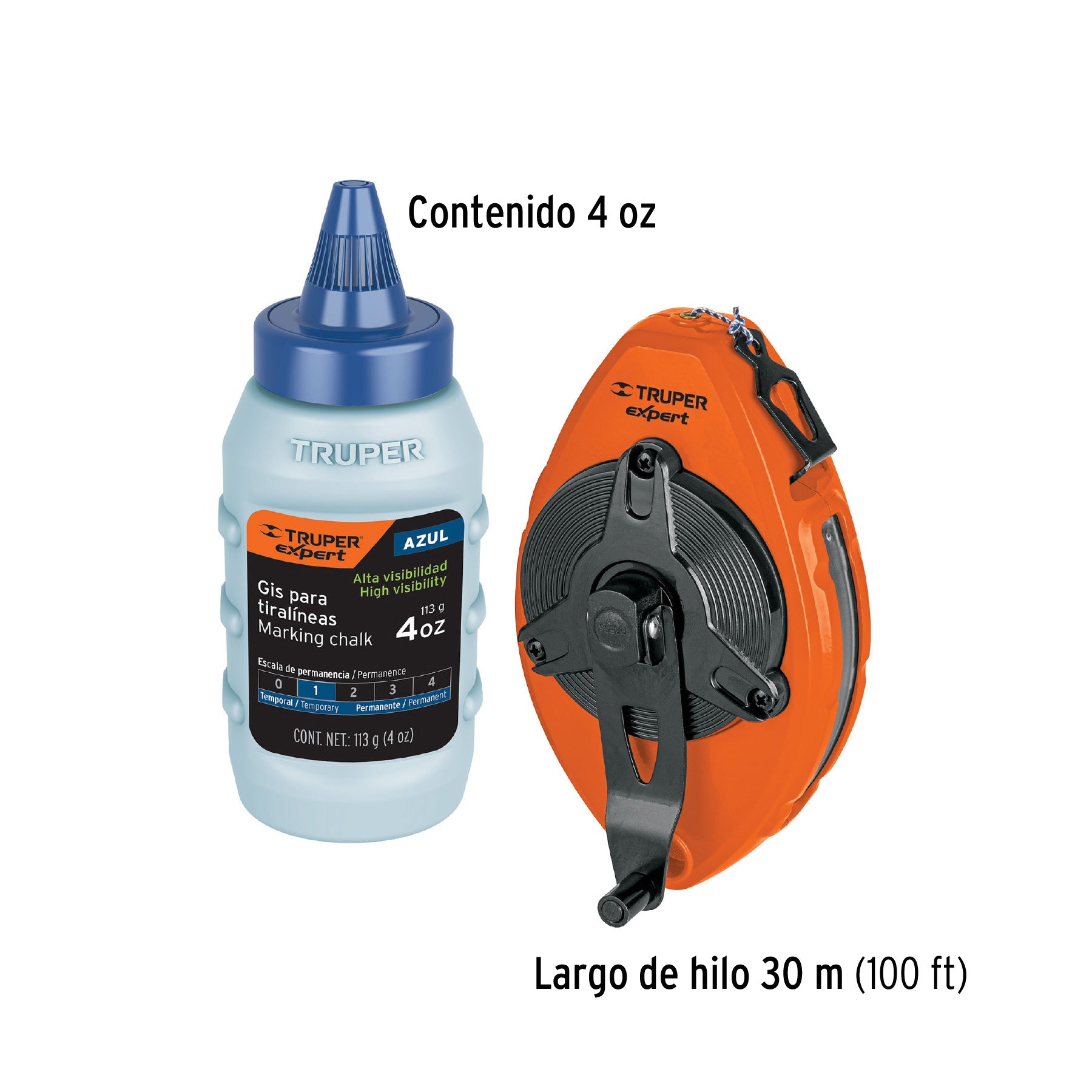 Tiralíneas 100 ft, uso rudo, cuerpo de aluminio