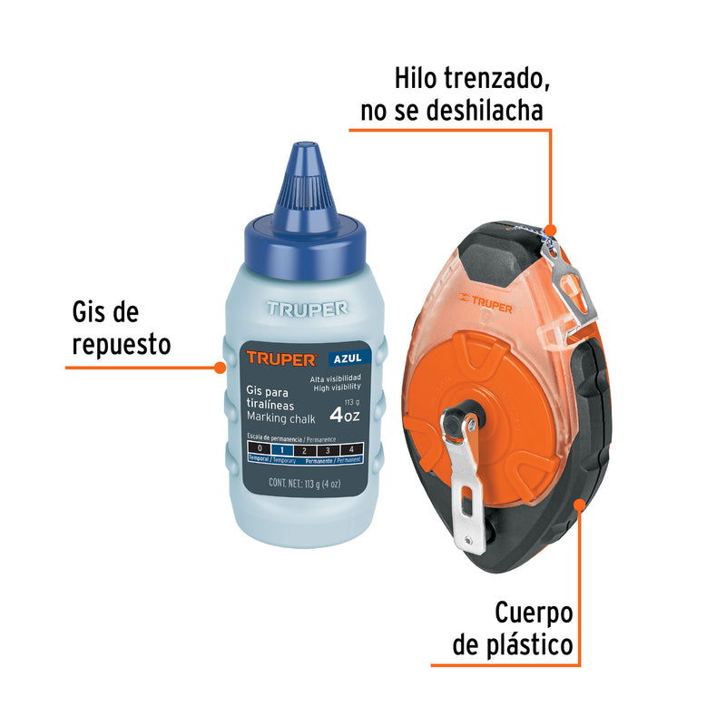 Tiralíneas 100 ft, cuerpo plástico, incluye gis
