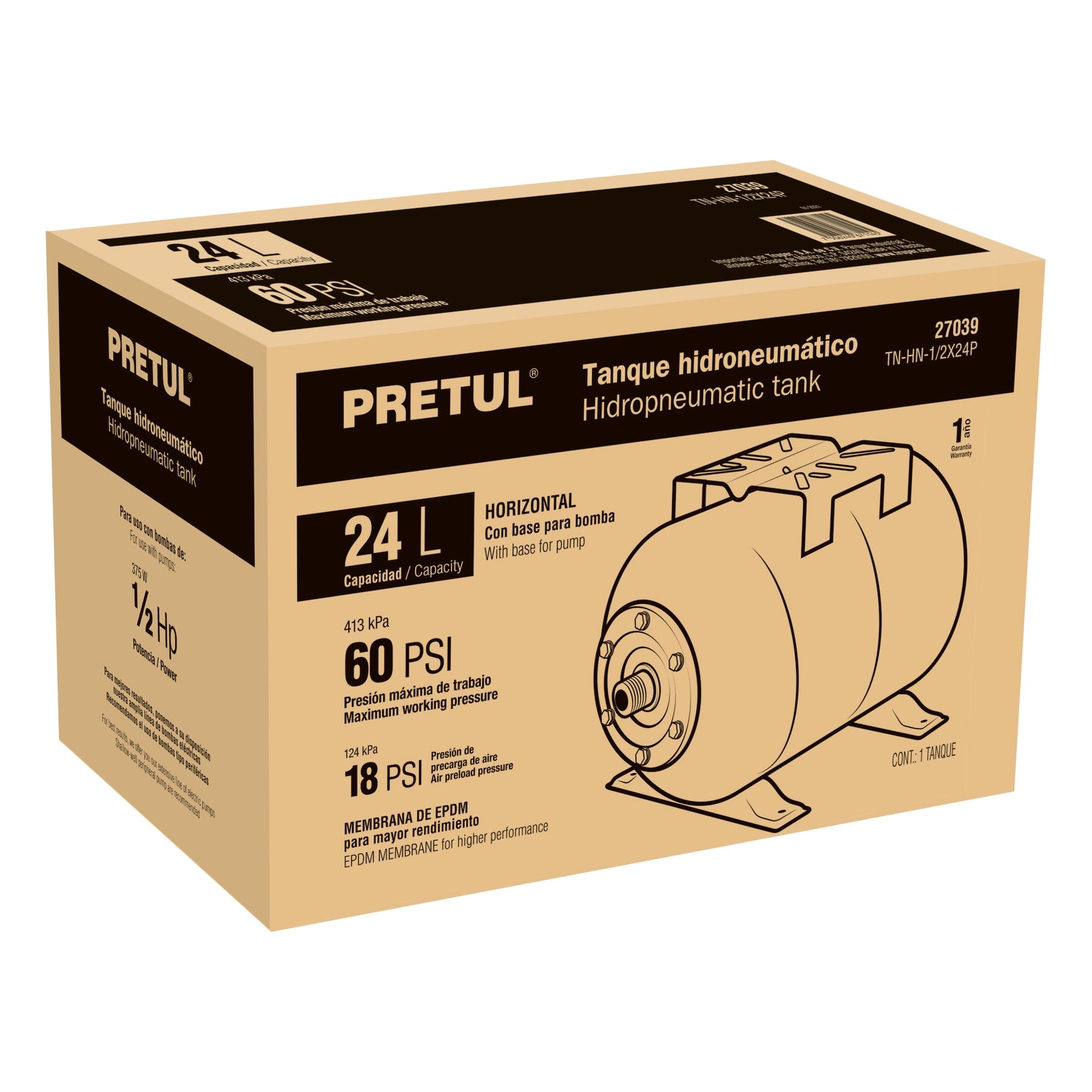 Tanque para bomba hidroneumática HIDR-1/2X24, Pretul