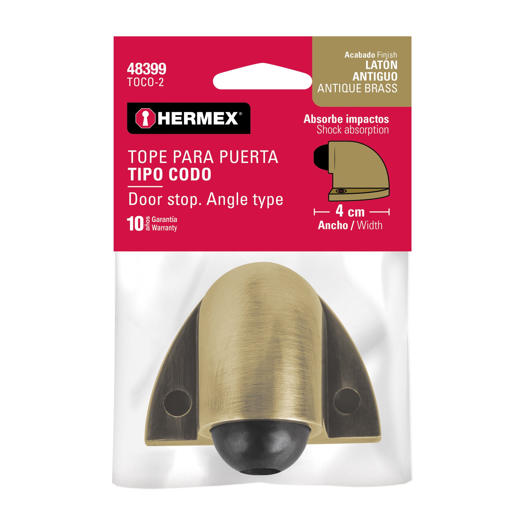Tope tipo codo para puerta,latón antiguo, Hermex