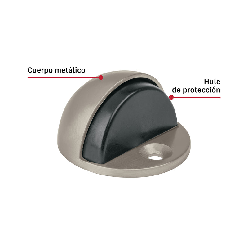 Tope tipo media luna para puerta, níquel satín, HERMEX