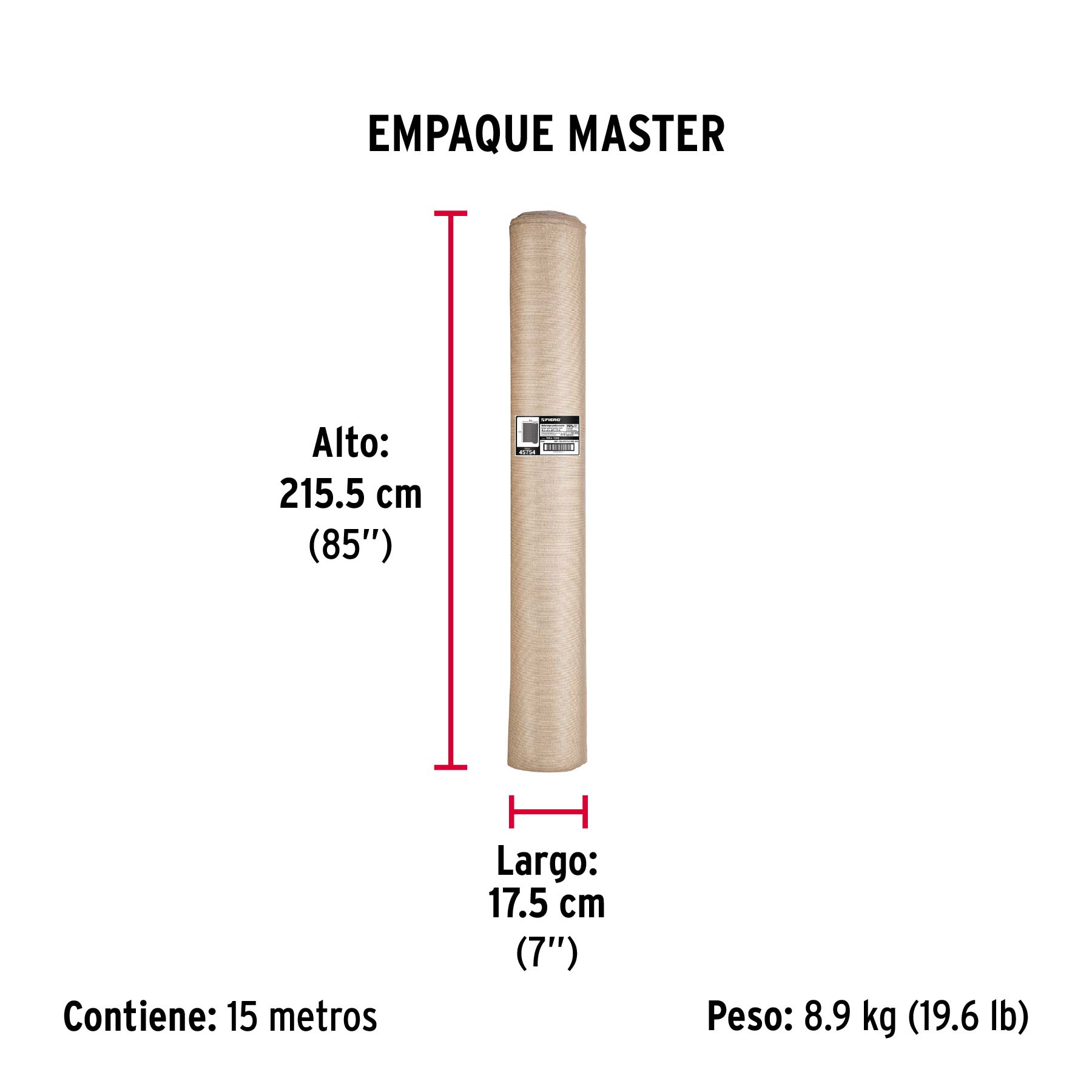 Rollo de malla sombra raschel 90% de 15m x 4m, beige, FIERO