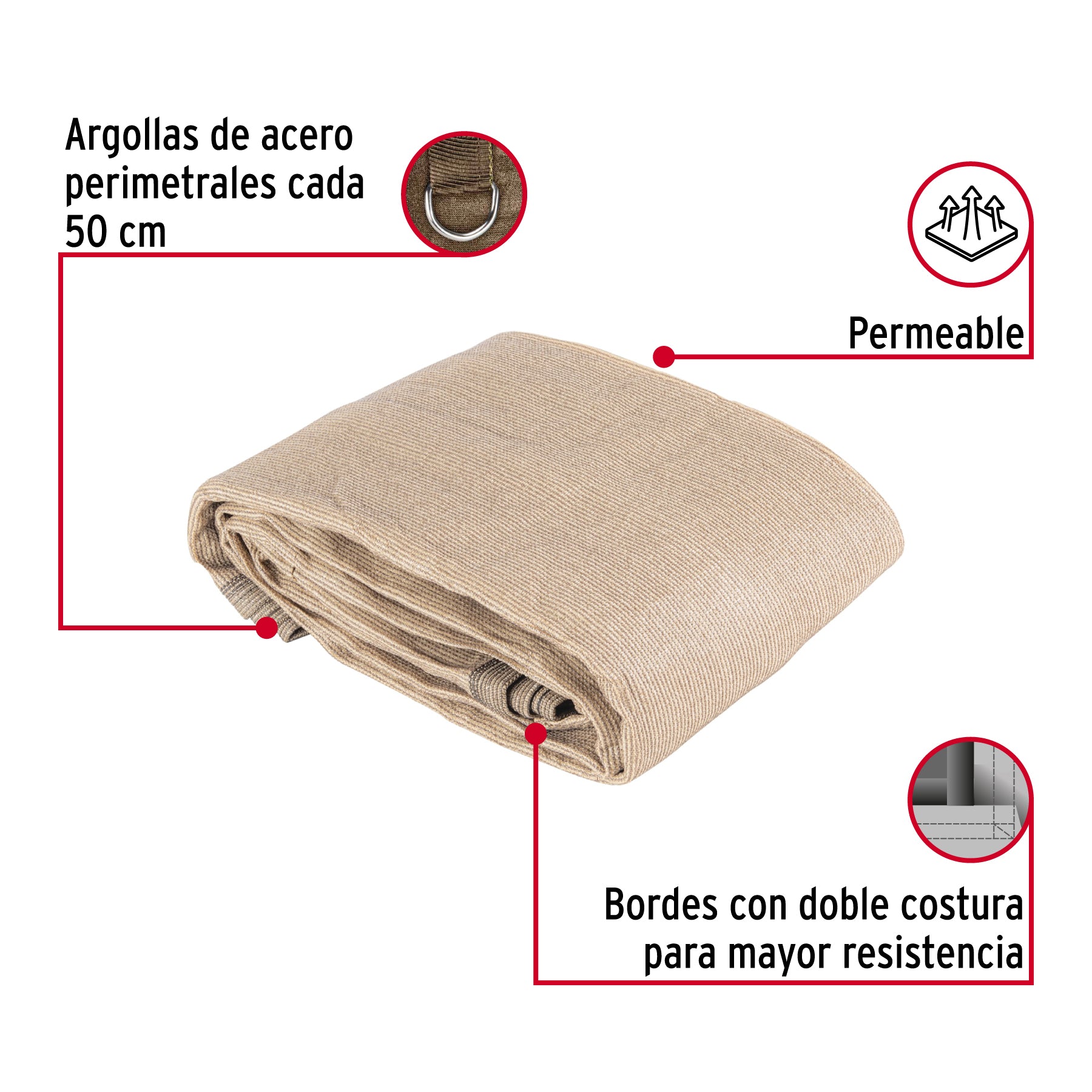 Toldo raschel beige de 3 m, 90% sombra, ancho 3 m, FIERO