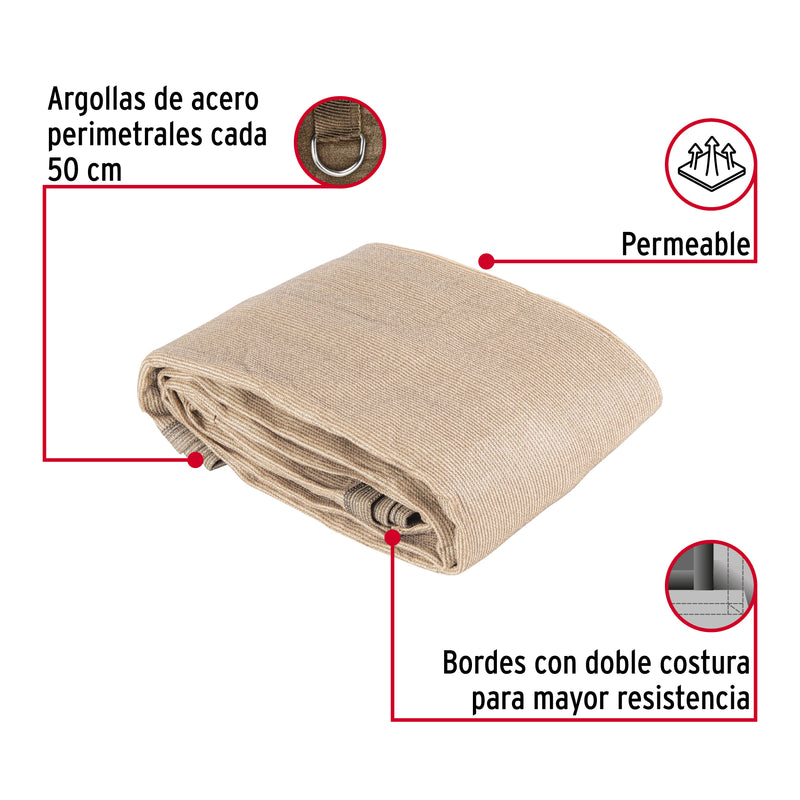 Toldo raschel beige de 3 m, 90% sombra, ancho 3 m, FIERO