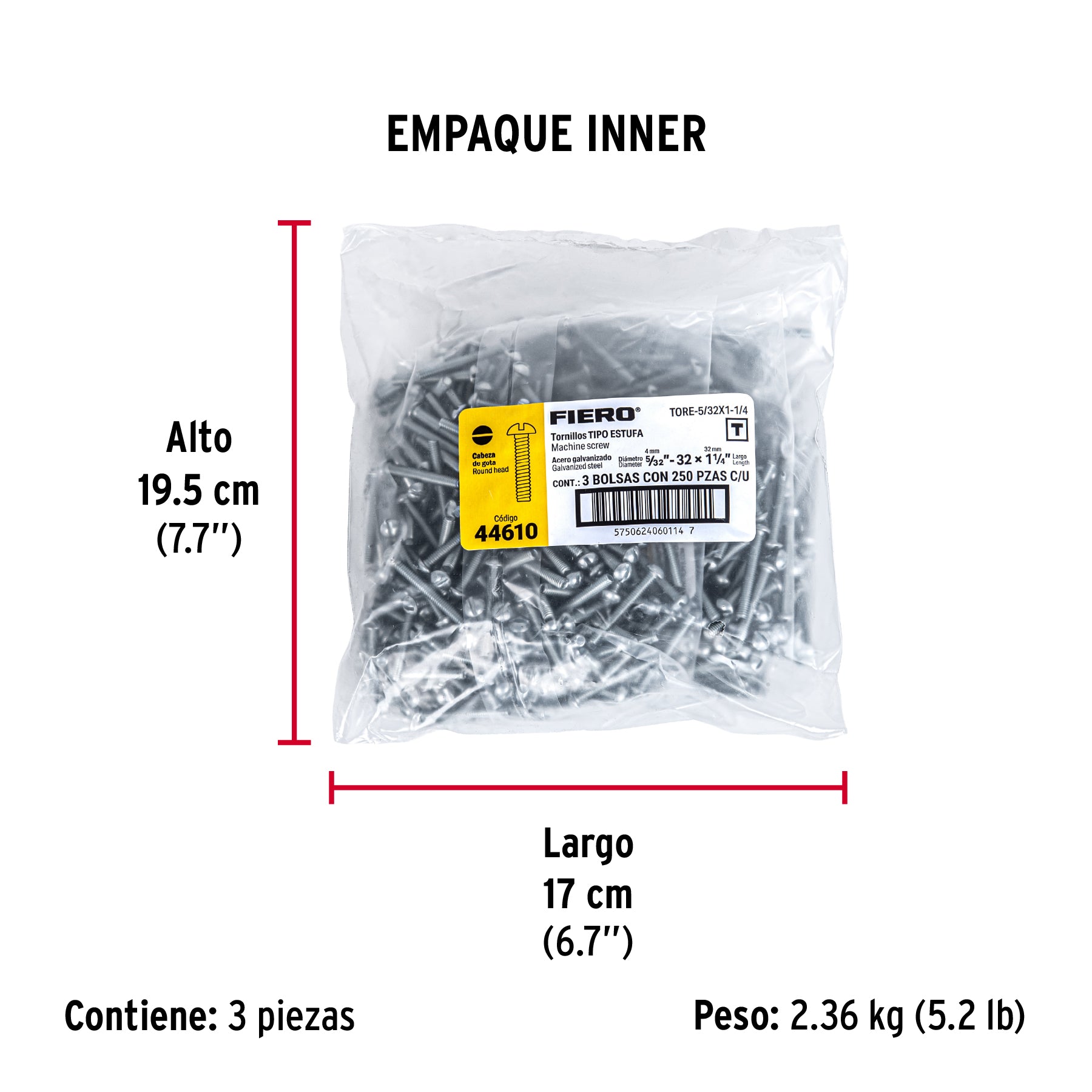 Tornillo acero galvanizado tipo estufa 3/16x1 1/2",150 pzas