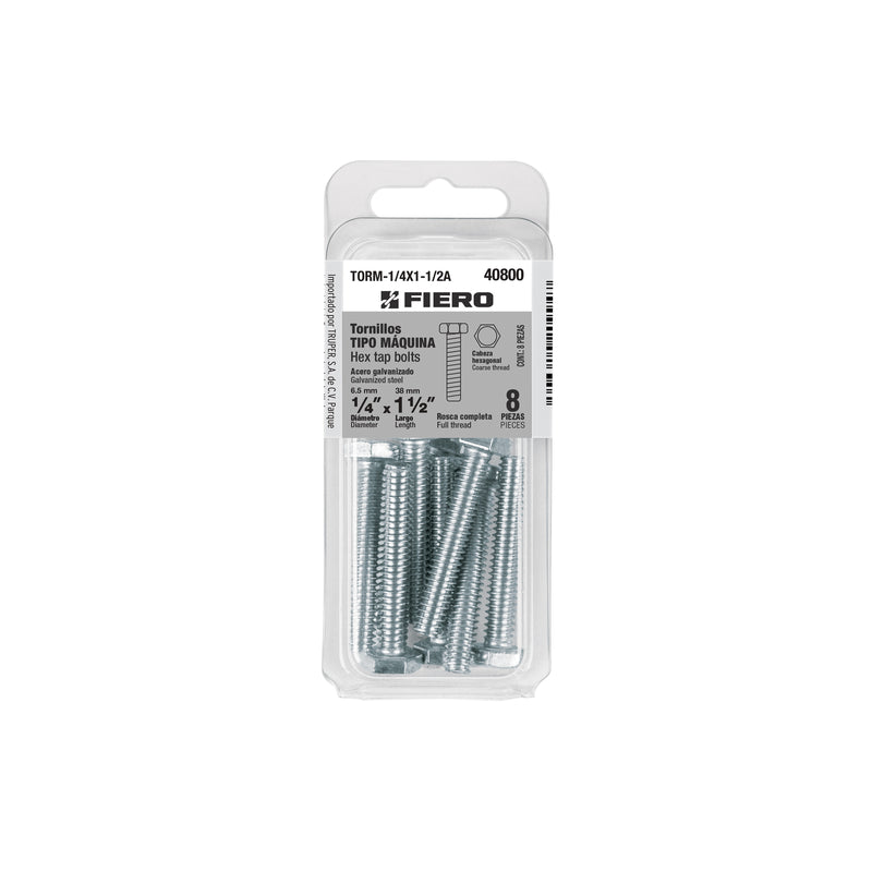 Blíster con 8 tornillos 1/4' x 1-1/2' tipo máquina, FIERO