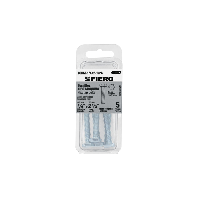 Blíster con 5 tornillos 1/4' x 2-1/2' tipo máquina, FIERO