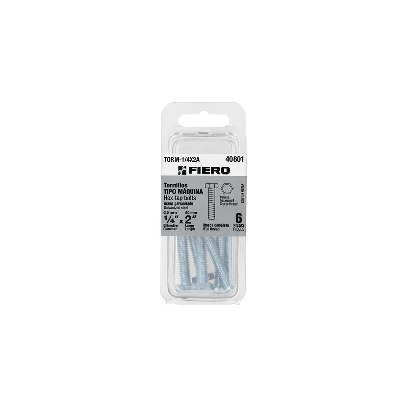 Blíster con 6 tornillos 1/4' x 2' tipo máquina, FIERO
