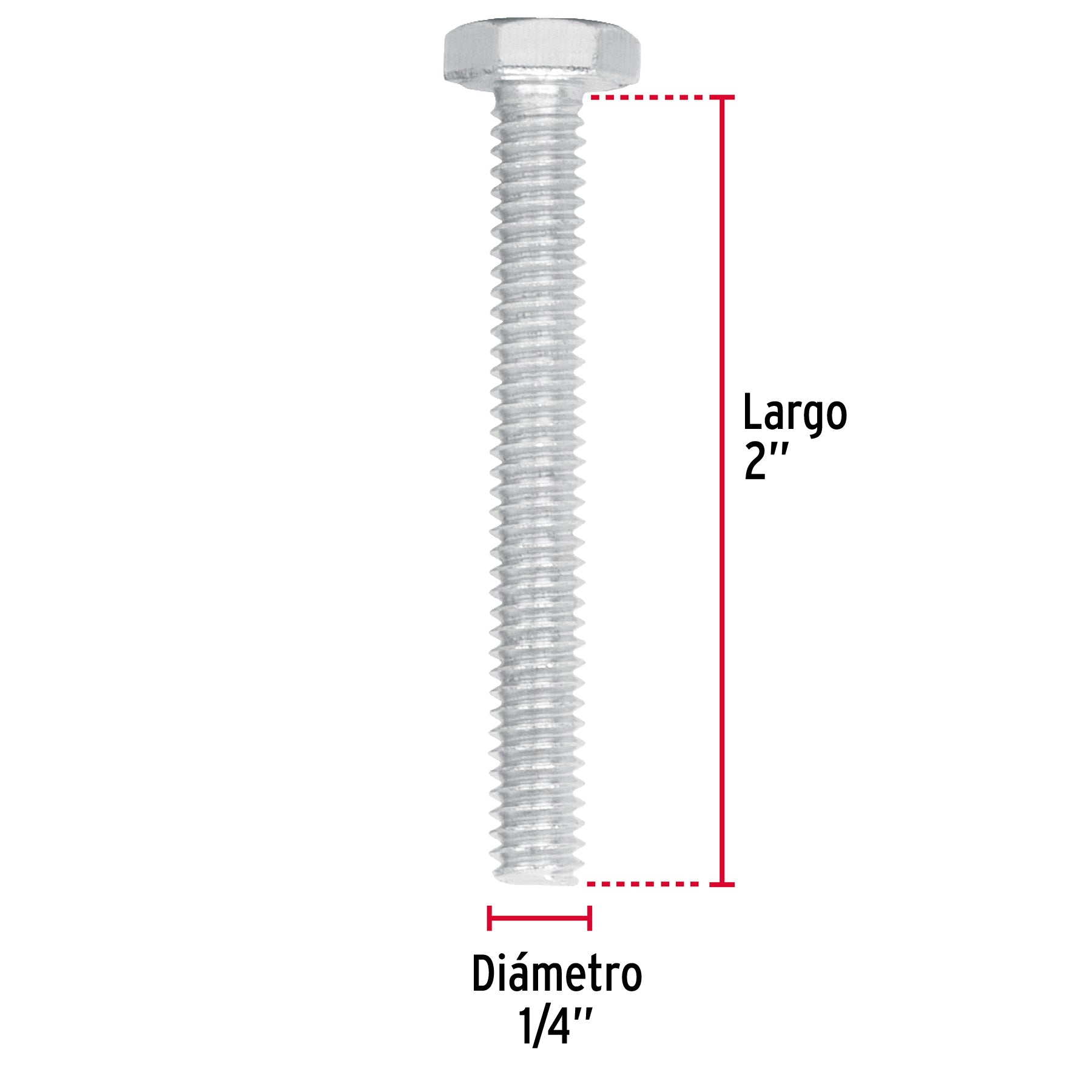 Tornillo acero galvanizado tipo máquina 1/4x2", 60 pzas