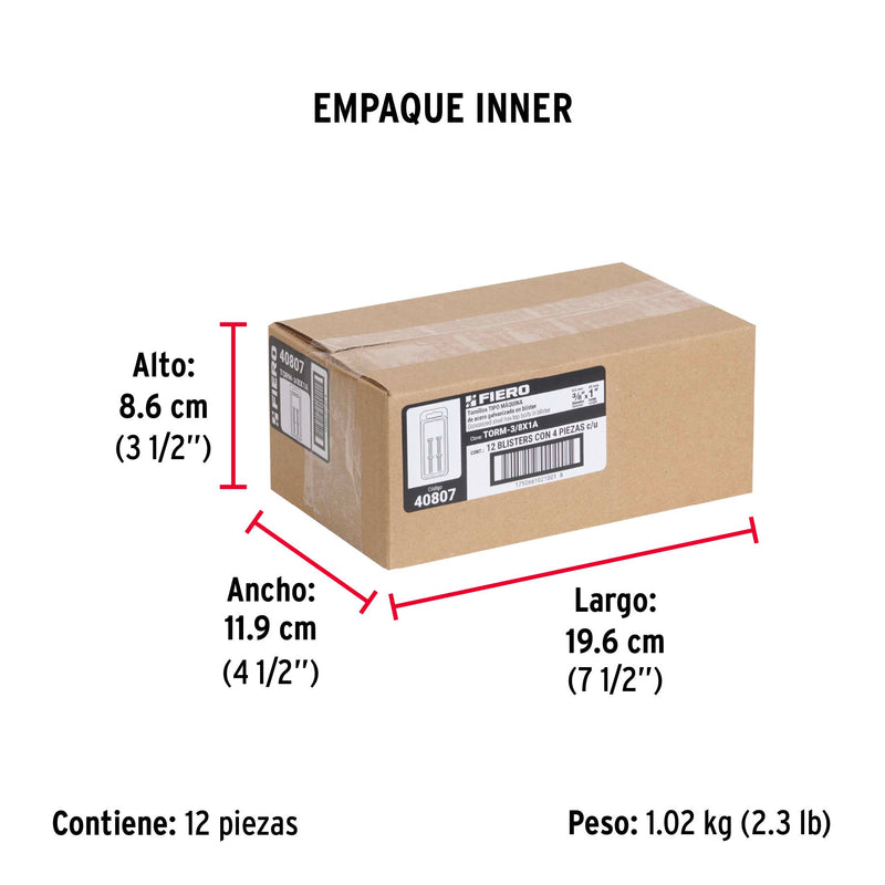Blíster con 4 tornillos 3/8' x 1' tipo máquina, FIERO