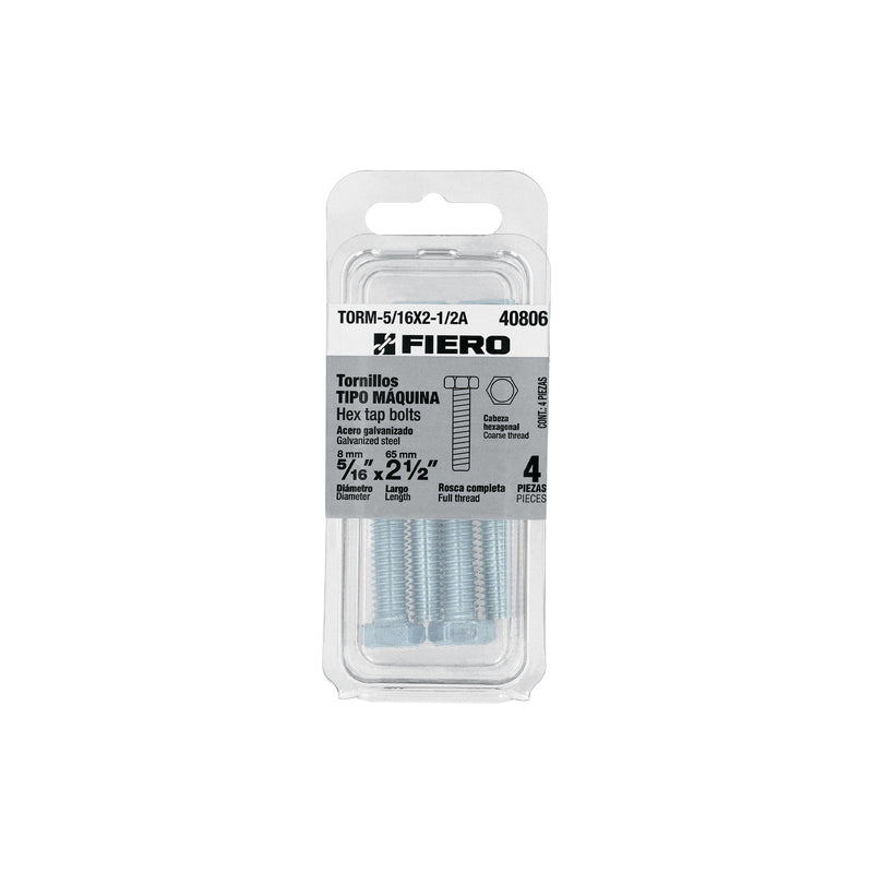Blíster con 4 tornillos 5/16' x 2-1/2' tipo máquina, FIERO