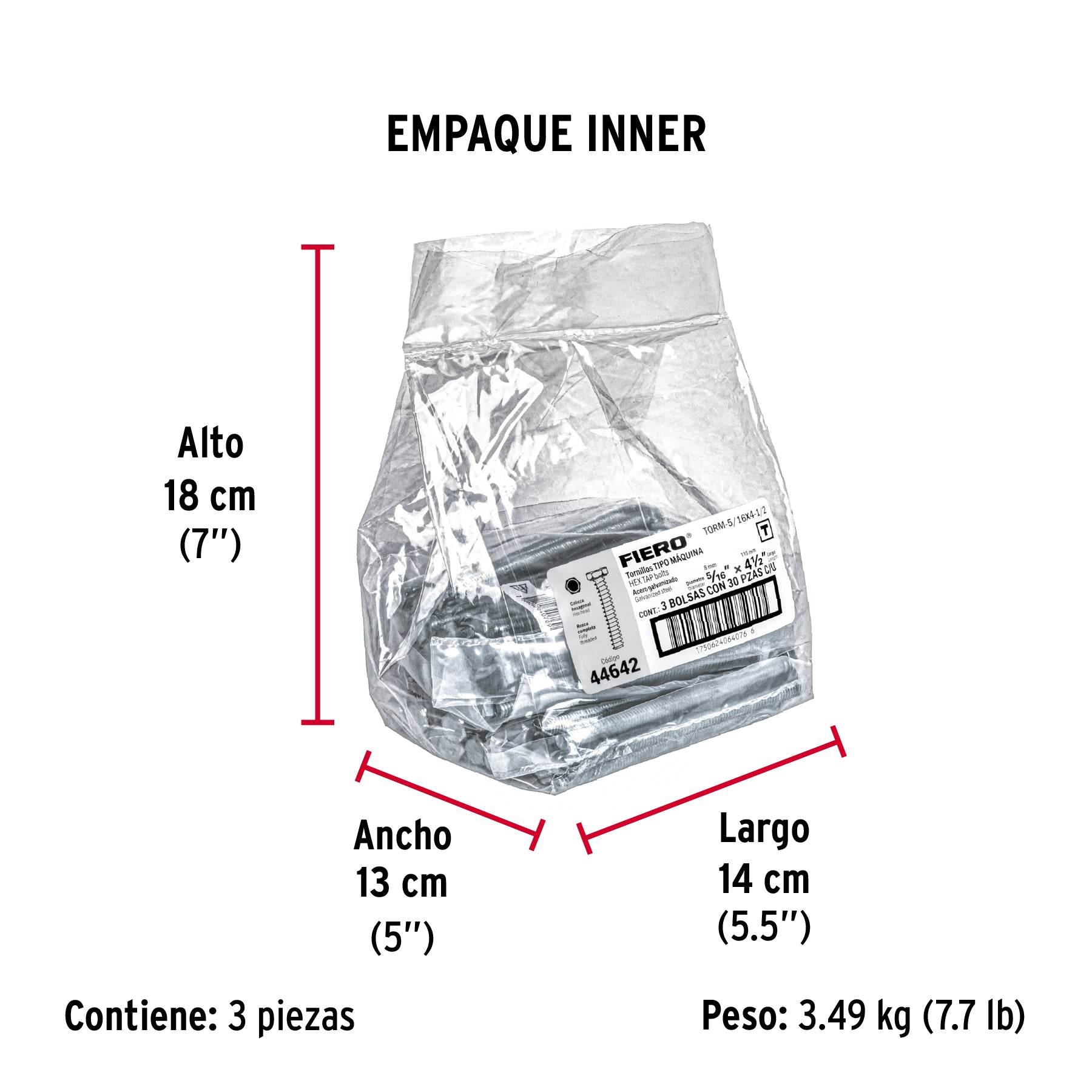 Tornillo acero galvanizado tipo máquina, 5/16X4-1/2", 30pzas