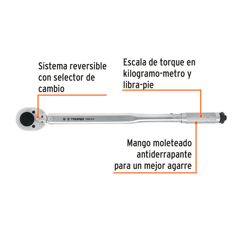 Torquímetro de trueno, dos lecturas, para dados cuadro 3/4"